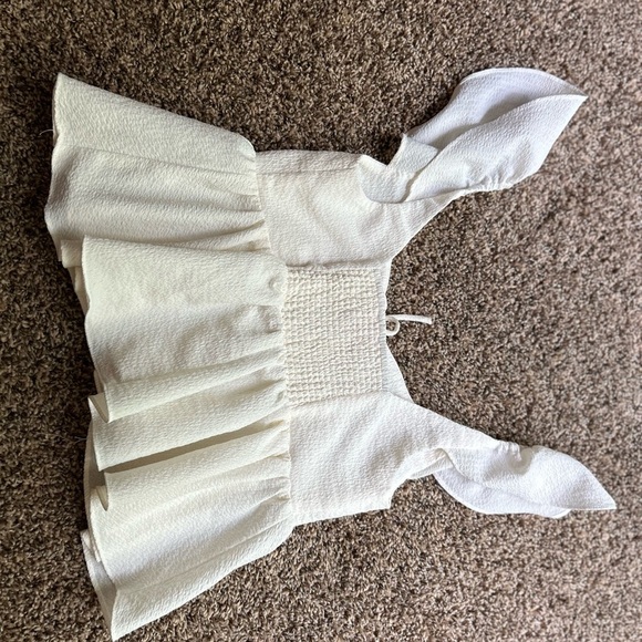 Urban Outfitters Cream Flutter Sleeve Blouse with Smocked Waist - Picture 8 of 12